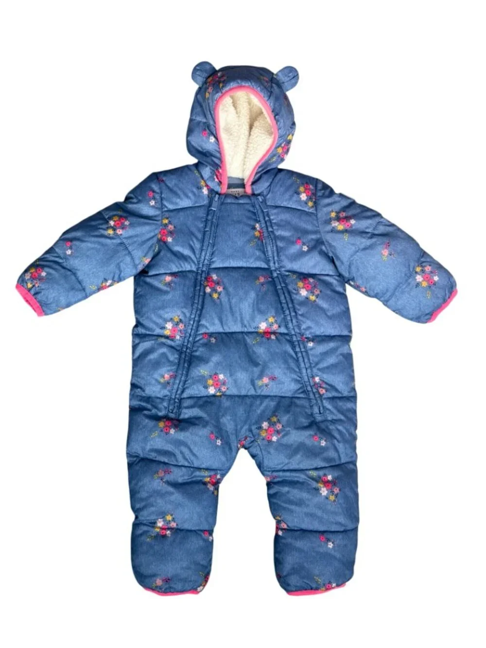 Baby Gap Girls Size 6-12 Months Infant Floral Bunting Fleece Lined Snow Suit